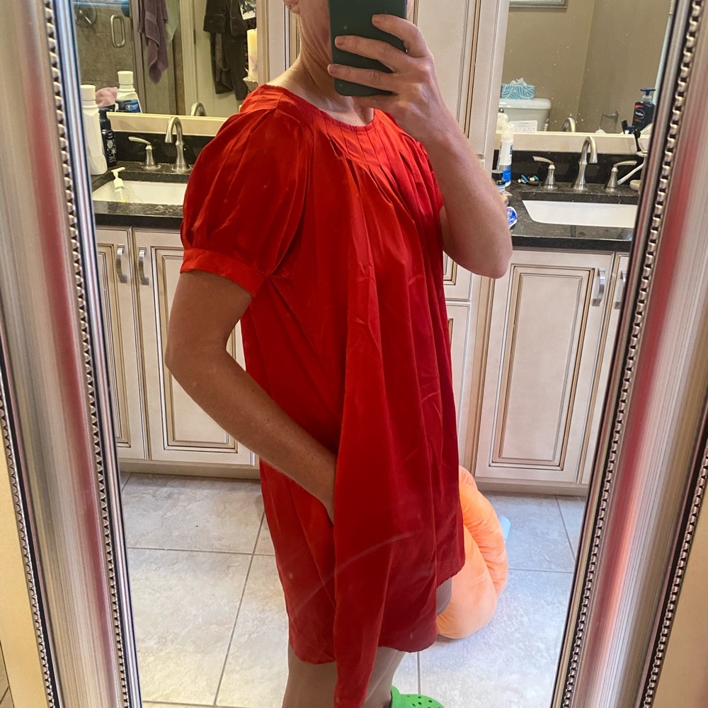 - Perfect for the Holidays! Red satin babydoll dress with pockets